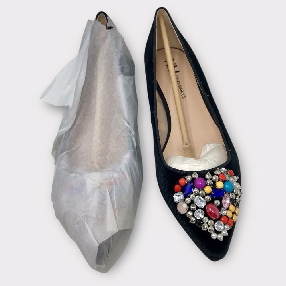 Neiman Marcus NWT Black Velvet Beaded Embellished Flats Multi-Color Sz 8.5M - Picture 6 of 11
